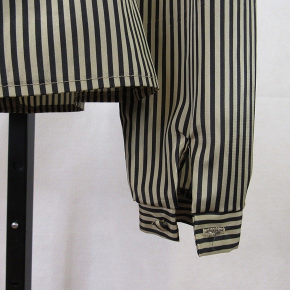 Vintage Jonathan Martin Black Taupe Stripe V Neck Button Down Blouse Women's S - Picture 5 of 8